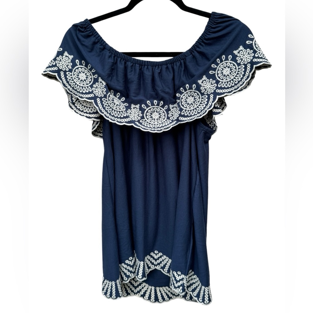 Fever Navy Blue Off Shoulder Blouse size Medium - Picture 2 of 8